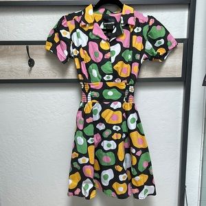 Nooworks, size small, egg print, fit and flare collared dress